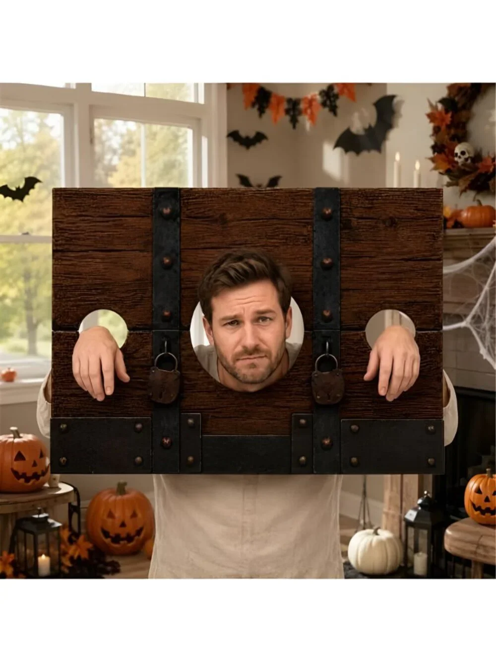 2 Pack Medieval Stockade Photo Prop, Halloween Renaissance Stock Backdrop